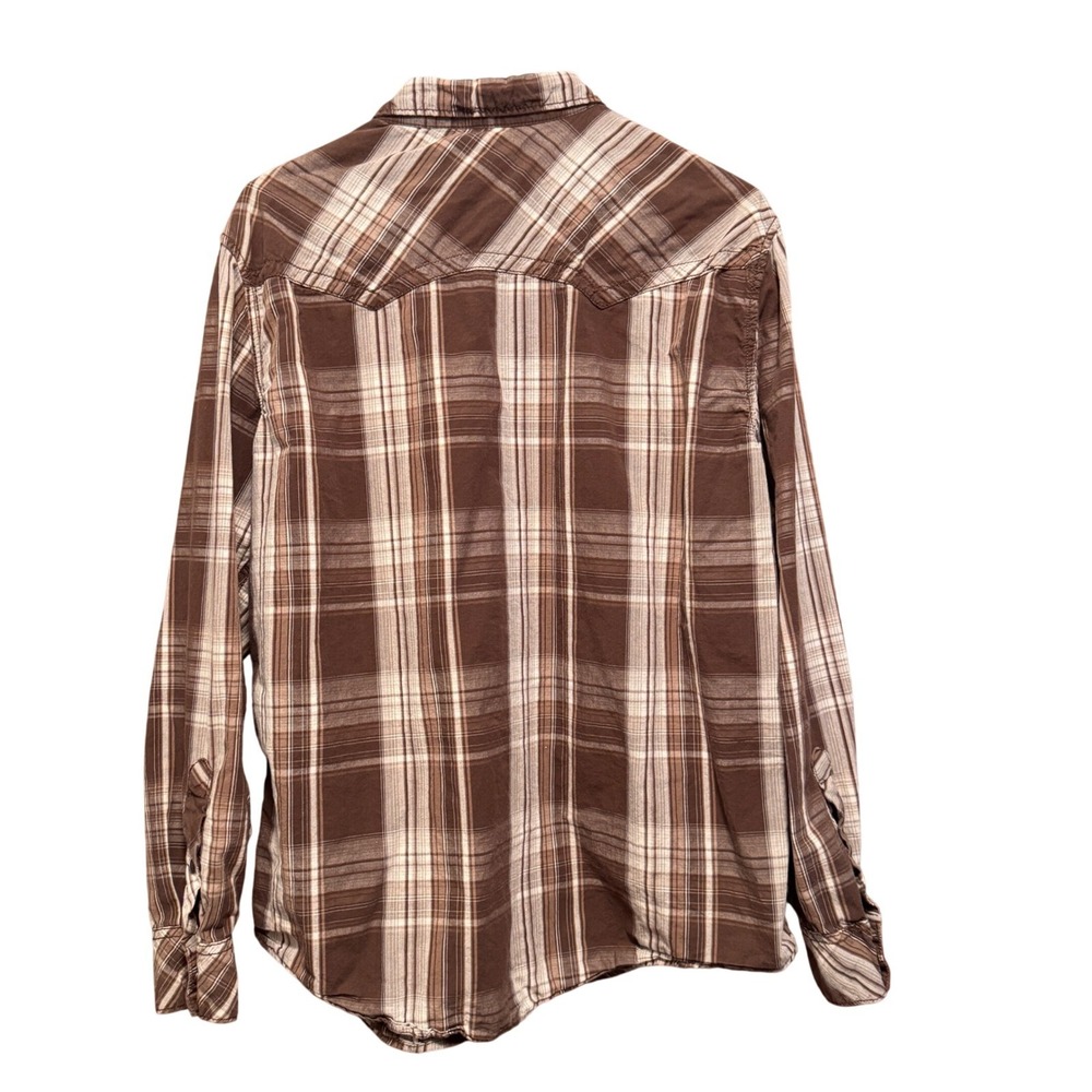 Helix Mens Brown Plaid Western Pearl Snap Shirt Long Sleeve‎ Cotton Large - Picture 2 of 16